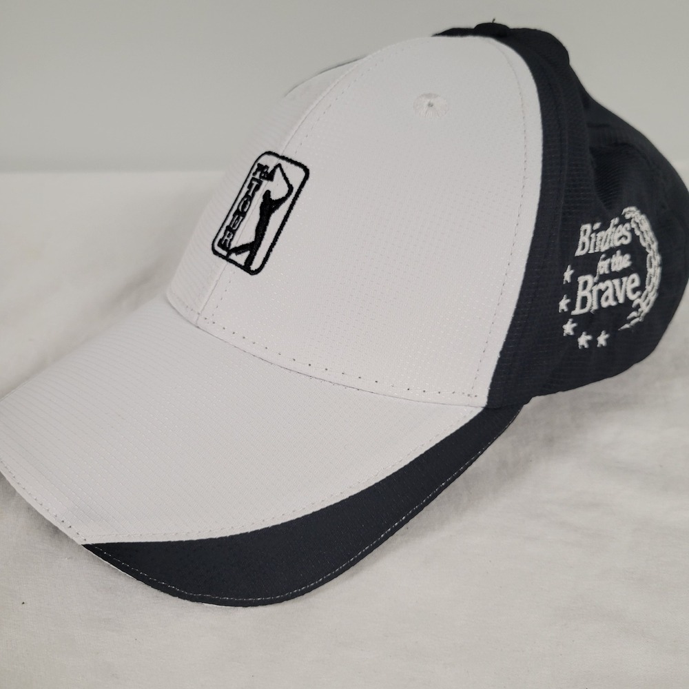 PGA TOUR Birdies for the Brave Golf Hat Cap White Black Embroidered Adjustable